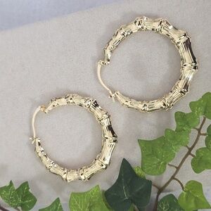 Gold Filled 2" Medium Round Bamboo Hoop Earrings